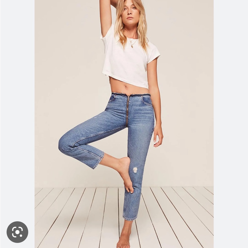 Reformation crotch zip jeans cropped tapered fit